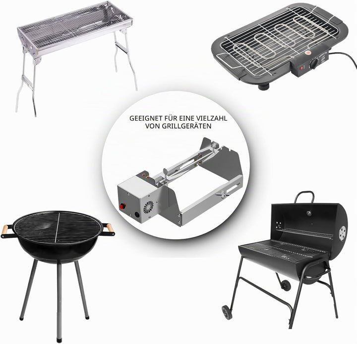 Nimomo Elektrische Grillspiesse, Rollender BBQ automatisch rotierender Rollgrillkorb-Ladeanschluss (