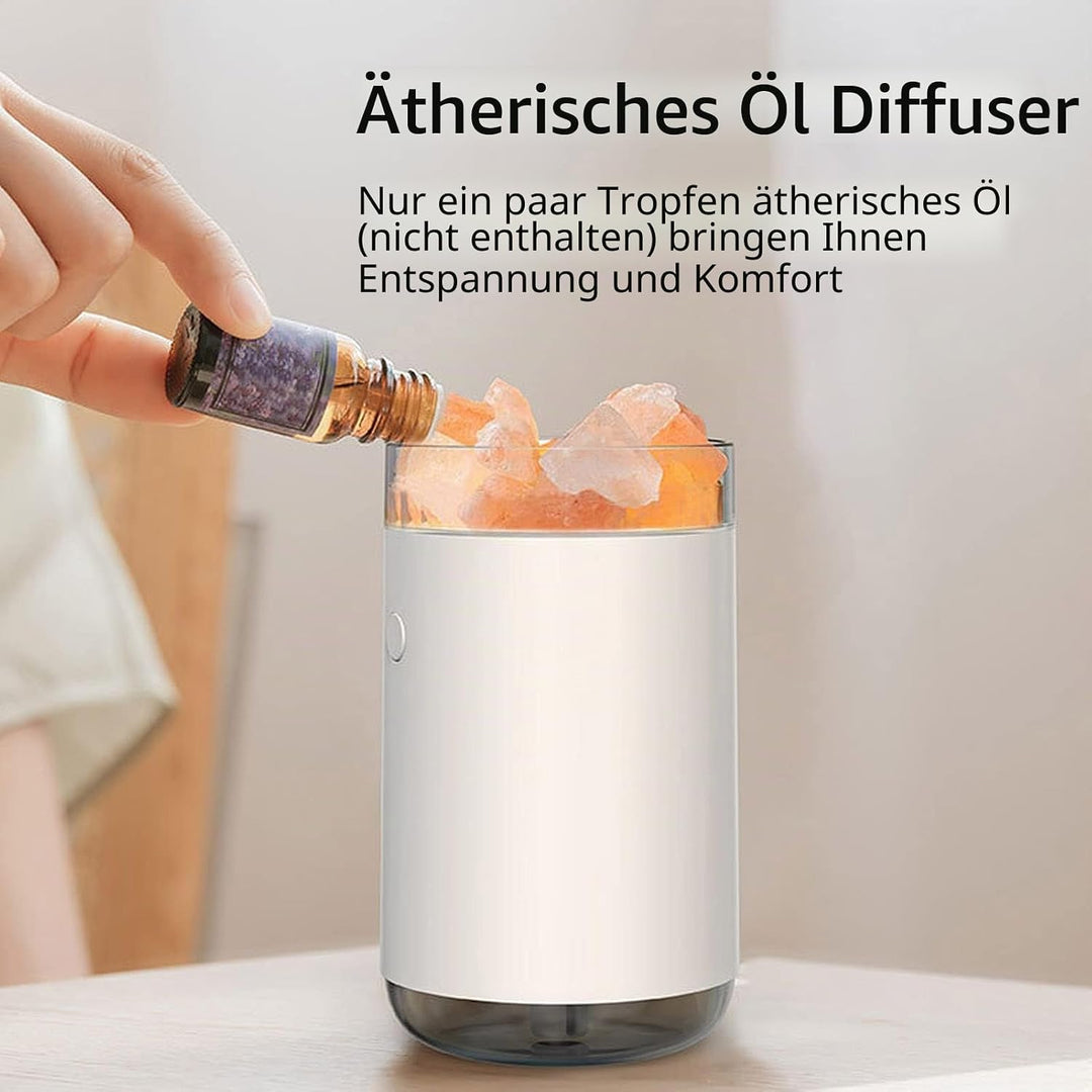 Irishom Luftbefeuchter Aroma Diffuser Salzstein Lampe 260ml USB Salzkristalllampe Duftöldiffuser mit