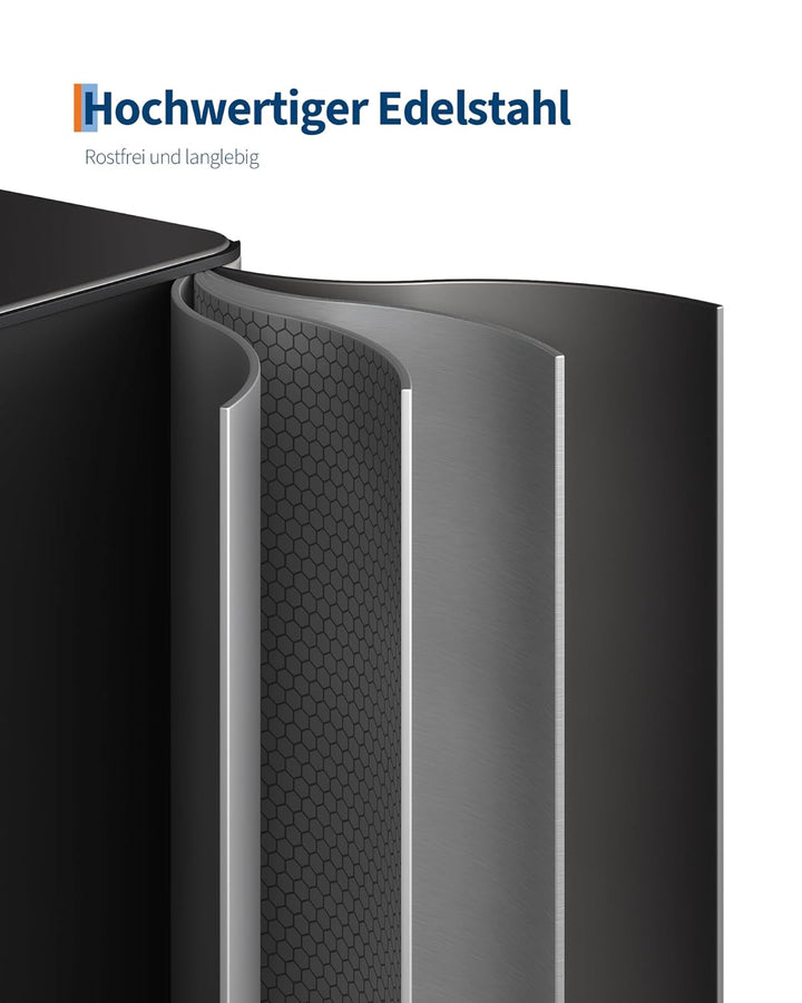 GarveeHome Mülleimer Küche, Mülleimer 3 fächer, Mülltrennsystem 3 x 15 Liter, Tretmülleimer mit Edel