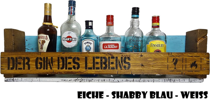" Der Gin des Lebens" SHaBBY ViNTaGe PaLeTTeNReGaL (HxLxT: 23x8ox9,5cm) Wandbar Barelement Weinregal