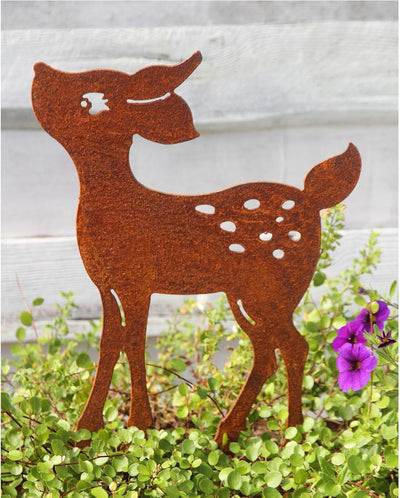 Bornhöft REH Bambi Hirsch Edelrost rostige Gartendekoration Gartendeko Gartenstecker 30cm Wald Rehki