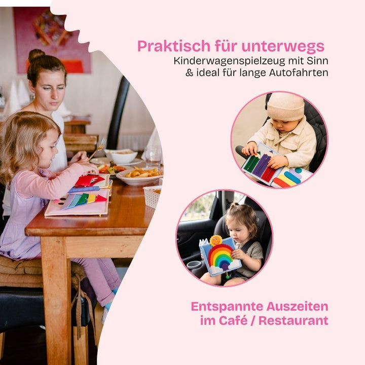 Jolly Designs 6-seitiges Mini Quiet Book Sonnenschein - Montessori Lernspielzeug aus hochwertigem St