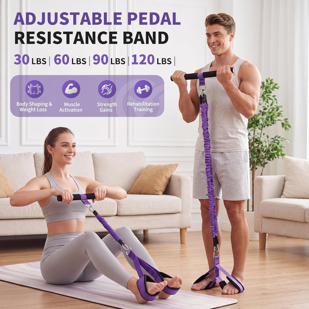 Pedal Widerstandsband mit Griff, 4 Verstellbar Foot Pedal Resistance Bands 30-120lbs Bauchtrainer fü