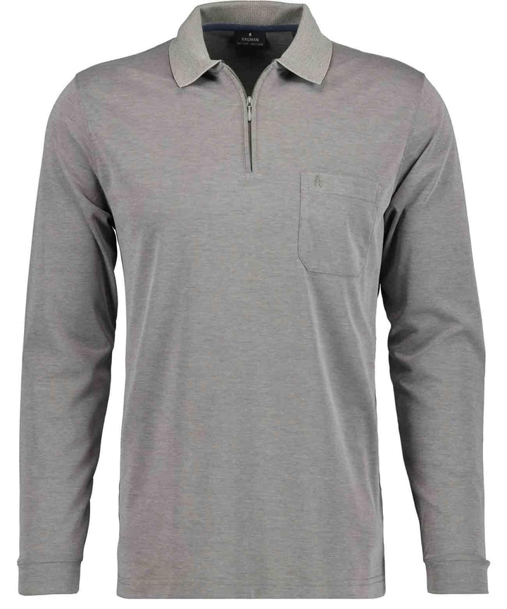 RAGMAN Herren Softknit-Poloshirt Langarm mit Zip S Silbergrau-023, S Silbergrau-023