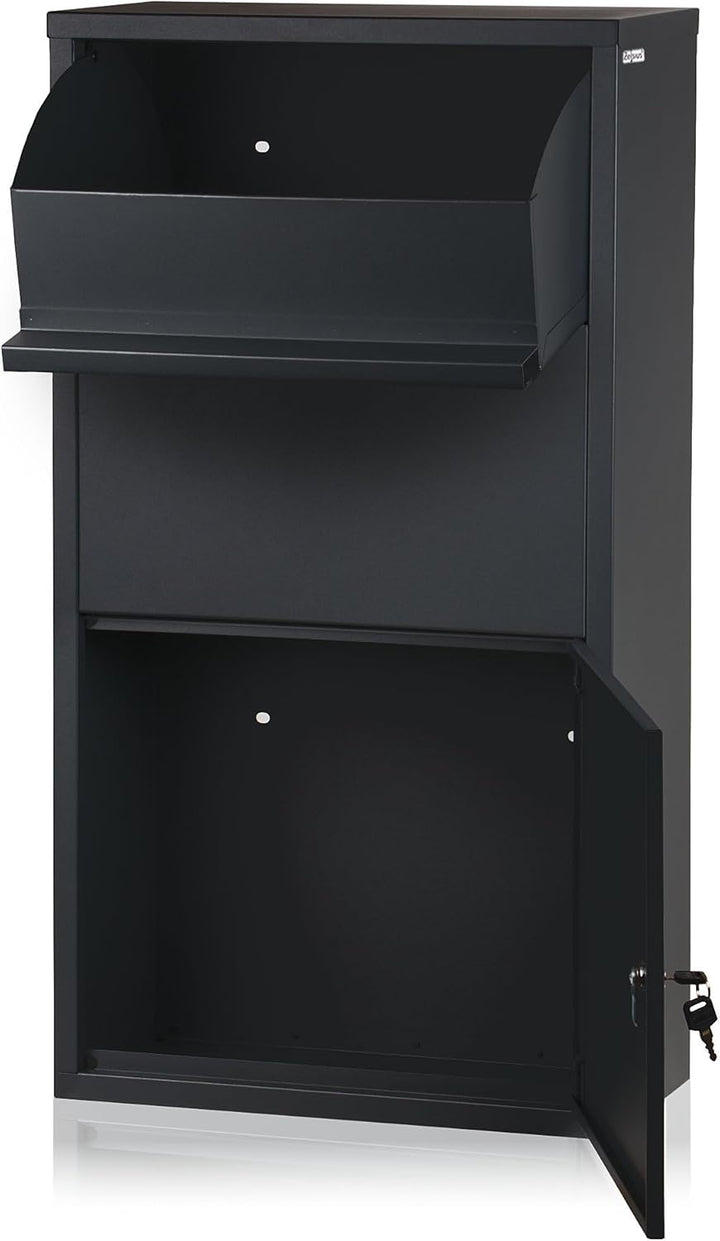 Zelsius Briefkasten mit Paketfach Merkur | pulverbeschichteter Stahl mit Edelstahl Elementen | RAL70