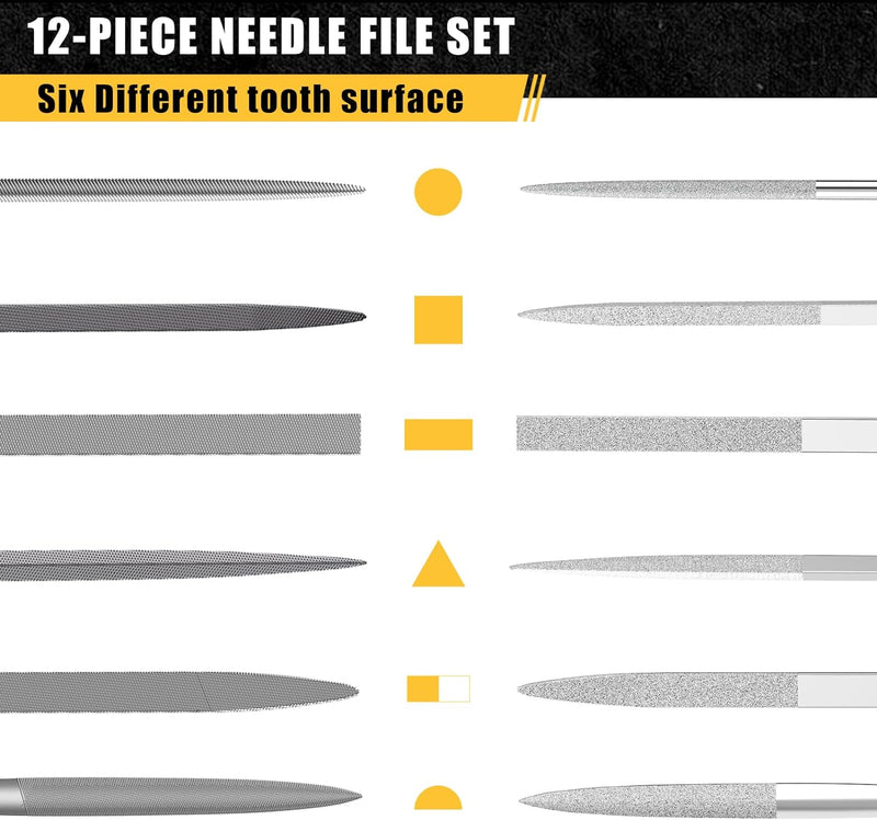 TARIST Nadelfeilen, Schlüsselfeilen 12tlg mit Werkzeugtasche, Kleine Feilenset enthält 6 Nadelfeilen