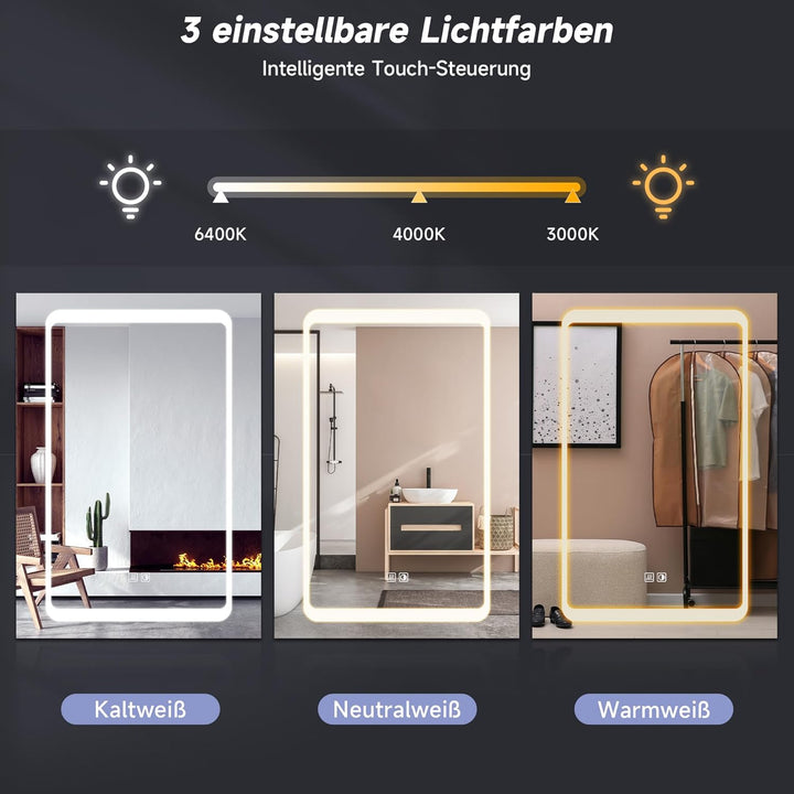 SONNI LED Spiegelschrank mit Beleuchtung 50 × 70cm Aluminium beschlagfrei Kabelloses Scharnier Desig