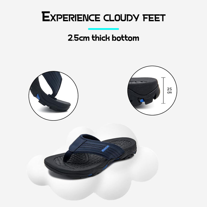 WateLves Herren Flip Flops Zehentrenner Leder mit Arch Support Sandalen Weich Leder Stoff Badelatsch