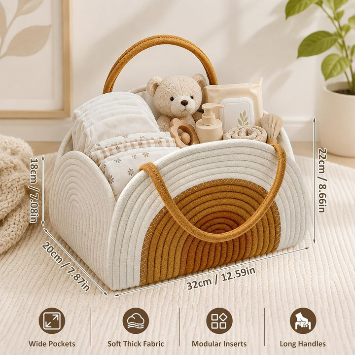 Baby Windel Caddy Organizer, Wickeltisch Organizer mit Fächern und Griffen, Tragbarer Wickeltasche O