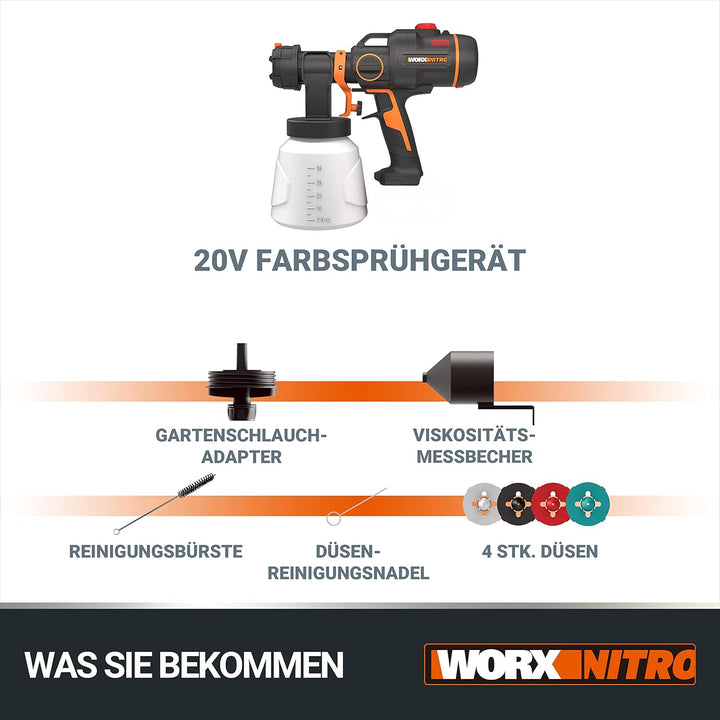 WORX WX020.9 Akku Farbsprühsystem 20V - bürstenloser Motor - ohne Akku und