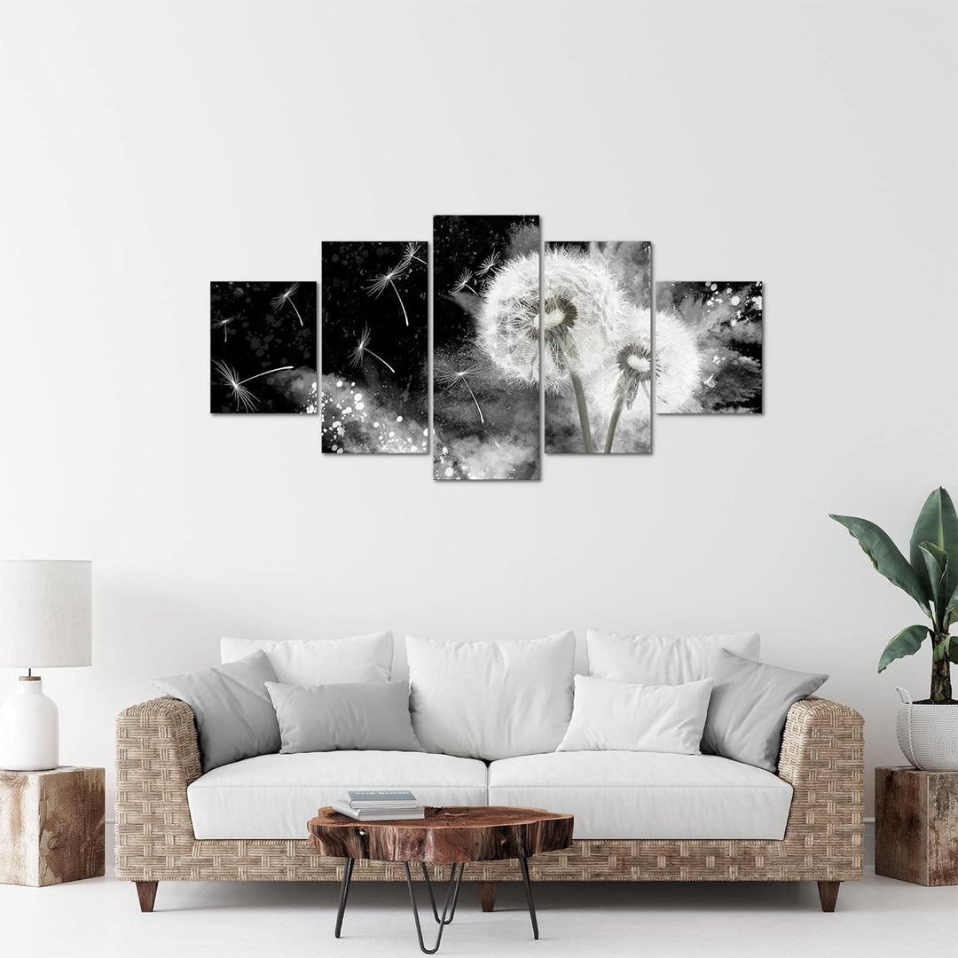 Runa Art Bild Wohnzimmer Schlafzimmer Pusteblume 5 Teilig Abstrakt Grau Wandbilder auf Vlies Leinwan