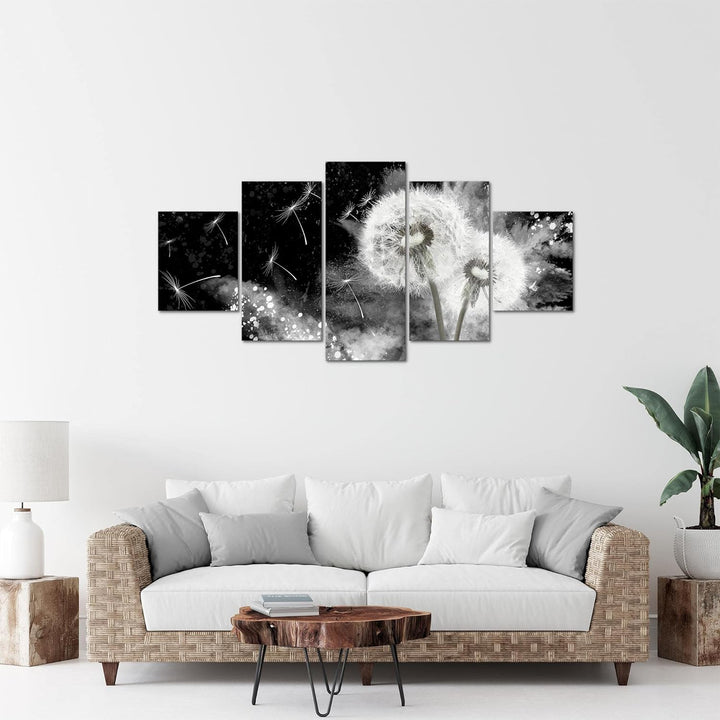 Runa Art Bild Wohnzimmer Schlafzimmer Pusteblume 5 Teilig Abstrakt Grau Wandbilder auf Vlies Leinwan