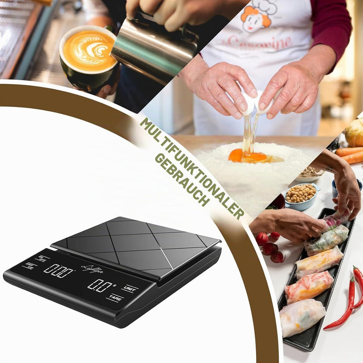 Digitale Kaffeewaage mit Timer 0,1g/5kg Hochpräzise Küchenwaage mit LED-Anzeige Tara Funktion und To