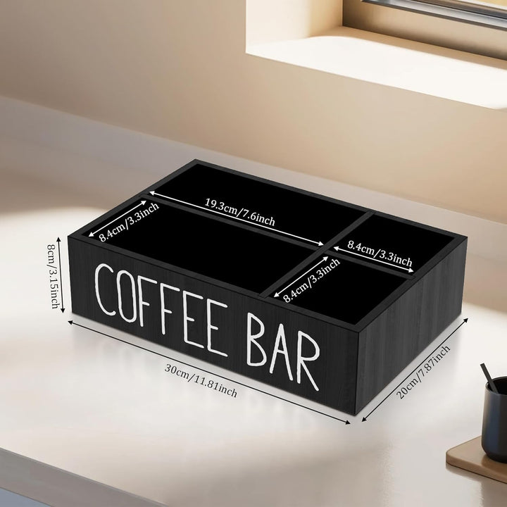 Kaffee Spender Organizer,Veranstalter mit 4 Abnehmbar Fächer,Dekorative Aufbewahrungsbox aus Holz fü