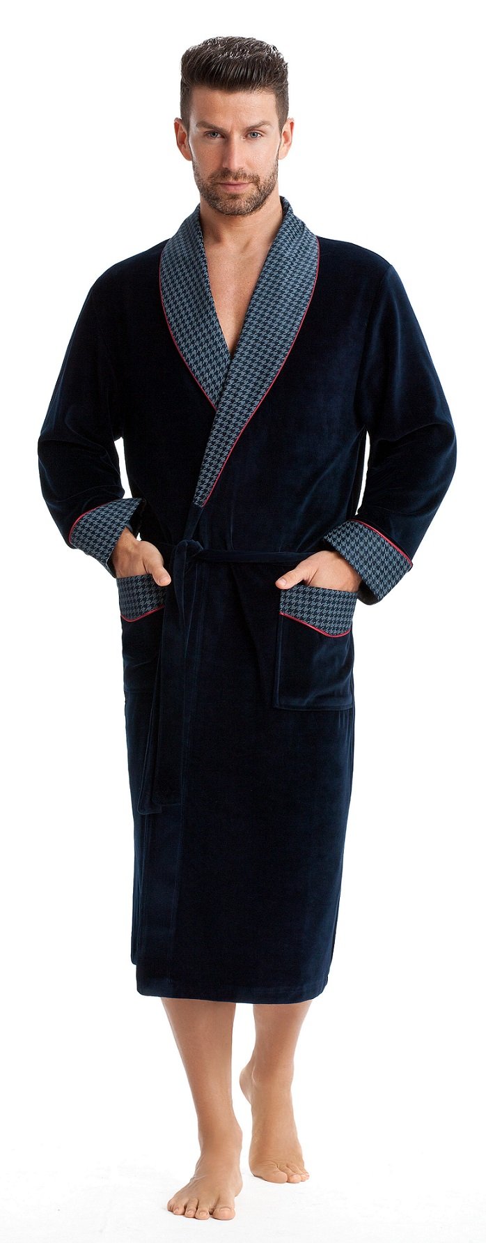 LEVERIE eleganter und kuschelweicher Bademantel (Made in EU) Saunamantel für Herren mit edlem Revers