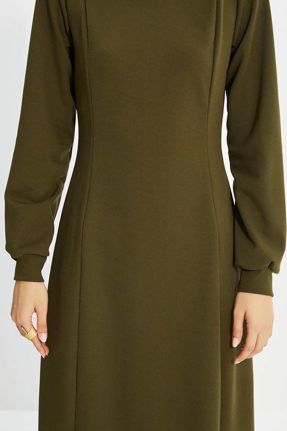 Trendyol Damen Regular Standard Rundhals Woven Kleid 36 Khaki, 36 Khaki