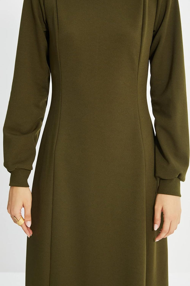 Trendyol Damen Regular Standard Rundhals Woven Kleid 36 Khaki, 36 Khaki