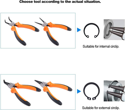 Glarks 4Pcs 7-Inch Snap Ring Pliers Set Heavy Duty Internal/External Circlip Pliers Kit with Straigh