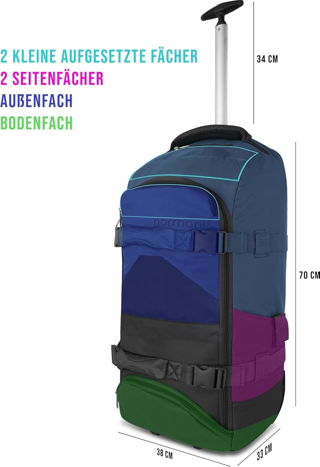 normani Backpacker Reisetaschen-Rucksack mit Trolleyfunktion - Trolley mit Frontloader Funktion und