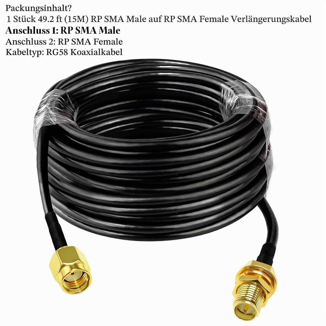 TUOLNK RP SMA Kabel RG58 49.2Ft (15M) RP SMA Buchse auf Stecker Verlängerungskabel 50 Ohm für RF Rad