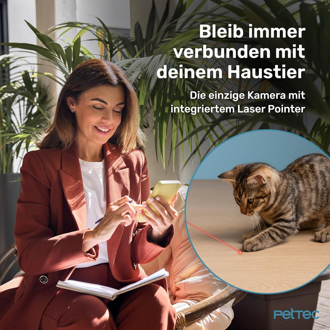 PetTec® Pet Cam Laser - Haustierkamera mit App [OHNE ABO-Falle] - Katzen Kamera Zuhause mit Bewegung