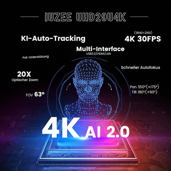 PTZ-Kamera 20X Optischer Zoom USB3.0 HDMI Konferenzkamera 1080P 60FPS Weitwinkel PTZ Camera für Kirc