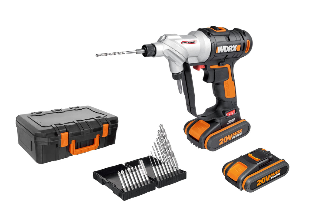 WORX WX176.3 SwitchDriver Akkuschrauber 20V mit drehbarem Doppel-Bohrfutter – Elektrische Drehmoment