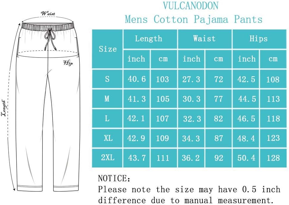 Vulcanodon Pyjamahose Herren lang Schlafanzughose kariert Schlafhose leicht Pyjama Hose mit Taschen