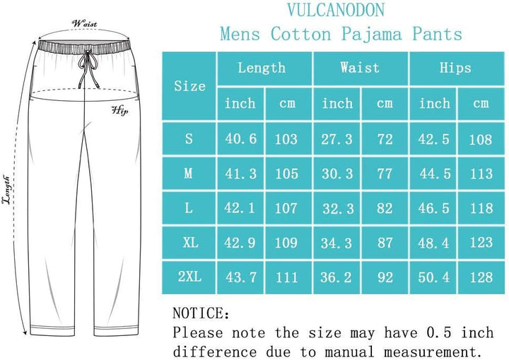 Vulcanodon Pyjamahose Herren lang Schlafanzughose kariert Schlafhose leicht Pyjama Hose mit Taschen