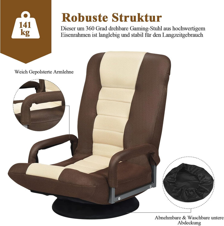 GOPLUS Bodenstuhl 360°drehbar, Bodensessel mit 6-Fach Verstellbarer Rückenlehne, klappbarer Gamingse