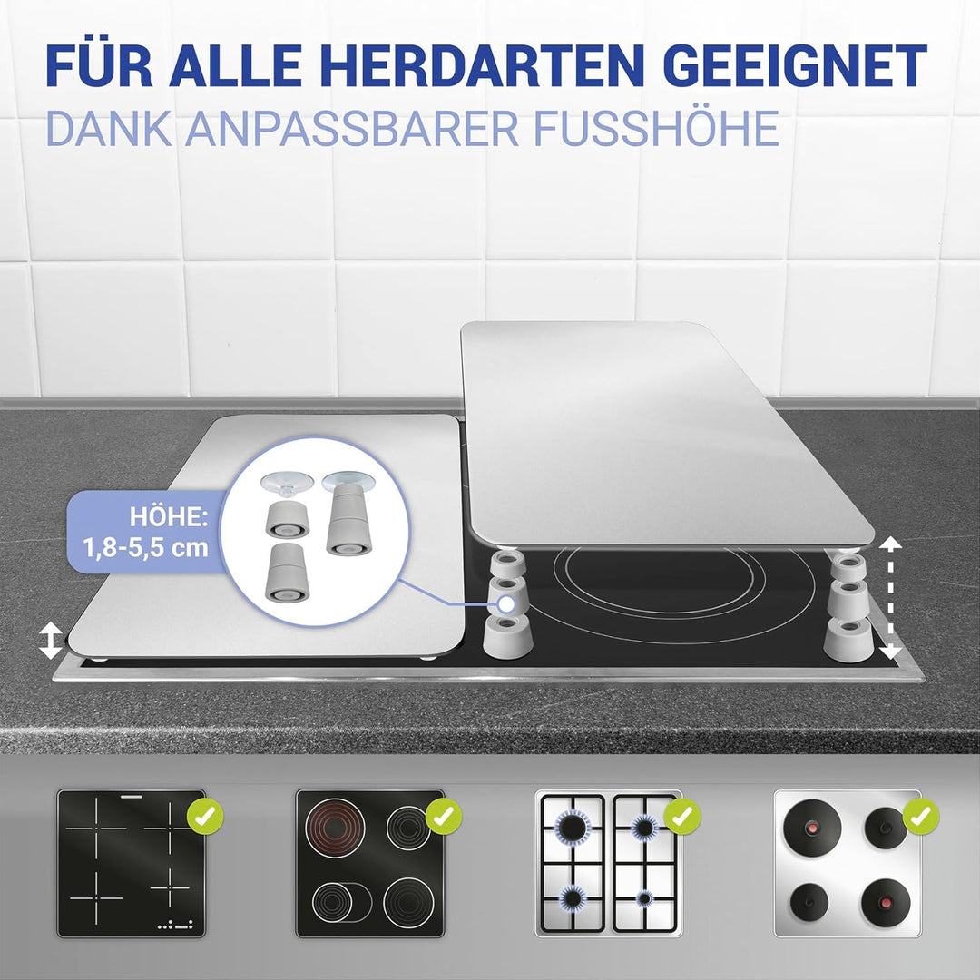 WENKO Herdabdeckplatte Universal Silber, 2er Set Herdabdeckung für alle Herdarten, Gehärtetes Glas,