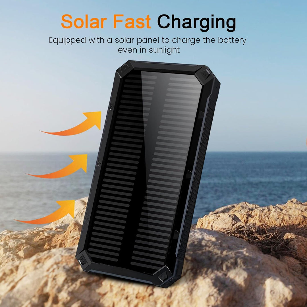 Solar Power Bank 20000mAh,Wasserdichtes Tragbares Powerbank Solarpanel mit 2 USB-Anschlüssen 1 Typ-C