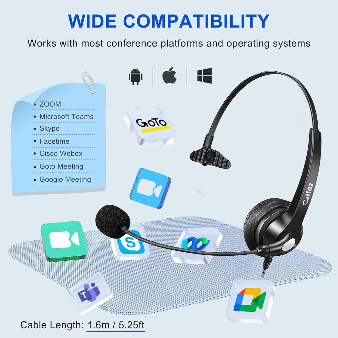 3,5mm Klinke Headset Handy mit Mikrofon Noise Cancelling, USB-C PC Headset mit Kabel für Laptop Mac
