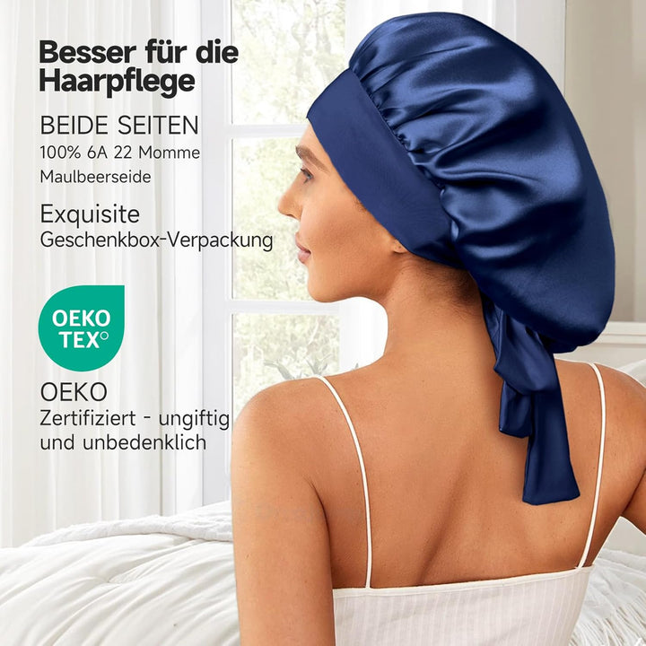 Umisleep 22 Momme Schlafmütze aus 100% Maulbeerseide, doppelseidige weiche Nachtmütze für lockiges H