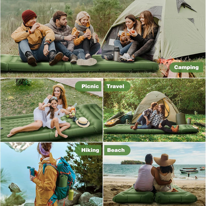 Kiaitre Isomatte,12CM Verdicktes Luftmatratze Camping mit Kissen und Fusspresse Pumpe, Ultraleicht W