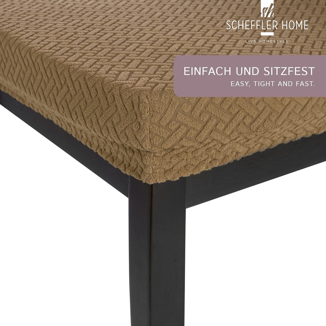 SCHEFFLER-Home Stretch Stuhlbezug Luna/Beige Stuhlbezug 4er Set elastische Stuhlschoner/Sitzbezug Es