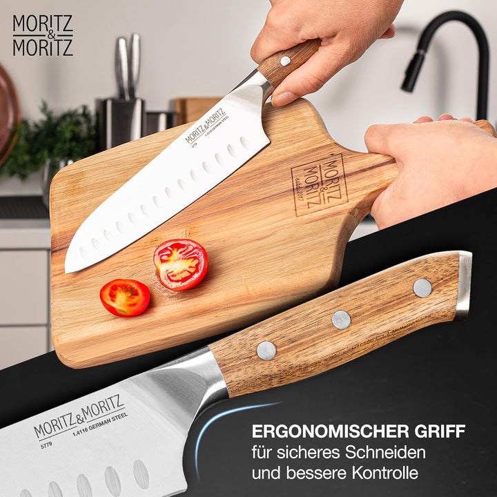 Moritz & Moritz Santoku Messer 18 cm - Japanisches Profi Kochmesser mit extra scharfer Klinge - Küch