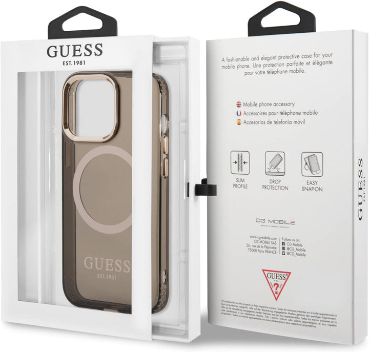 Guess GUHMP13LHTCMK Hülle für iPhone 13 Pro / 13 6,1" schwarz/Black Hard case Gold Outline Transluce
