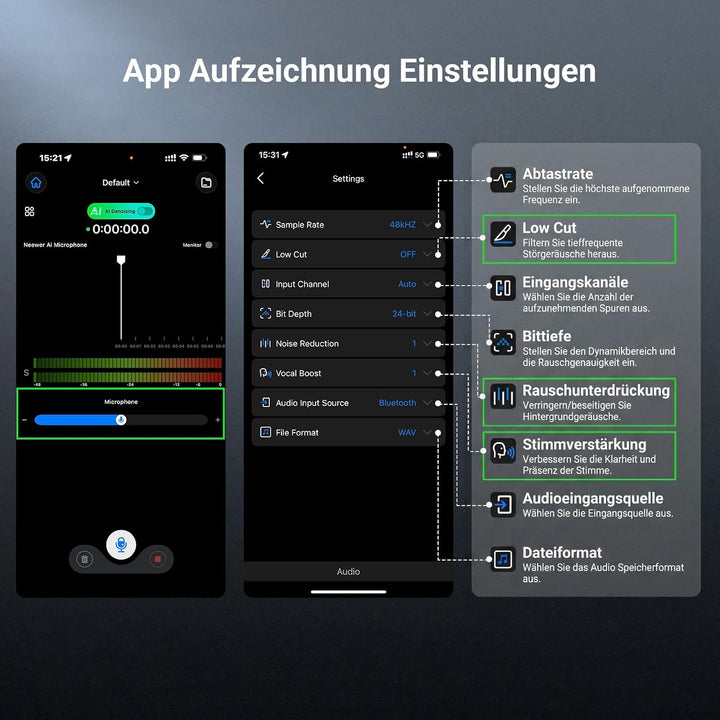 NEEWER CM26 Pro AI Drahtloses Mikrofon kompatibel mit iPhone Android Kameras PCs, Ansteckmikrofon DS