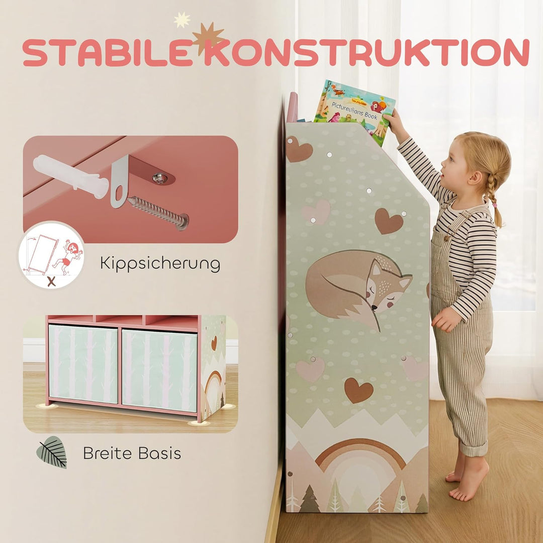 AIYAPLAY Kinderregal Bücherregal Kinder mit 2 Stoffschubladen offen Regal Spielzeugregal für 3-8 Jah