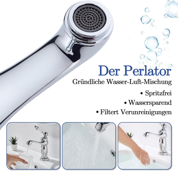 Wasserhahn Bad Antik mit Keramikgriff, Messing Einhebel-Waschbeckenarmatur, Elegant Geschwungene Was