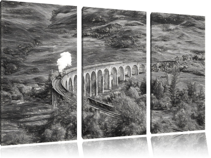 Pixxprint Glenfinnan Eisenbahnviadukt in Schottland Kunst Kohle Effekt 3-Teiler Leinwandbild 120x80
