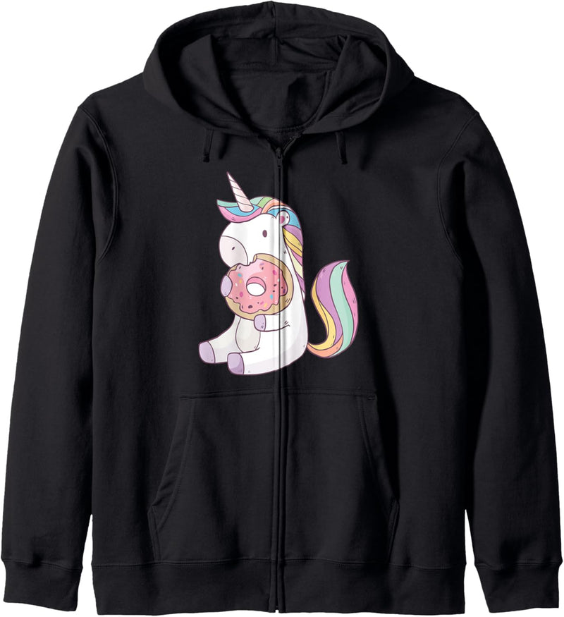 Lustiges Einhorn mit Donut | Unicorn | Regenbogen Geschenk Kapuzenjacke