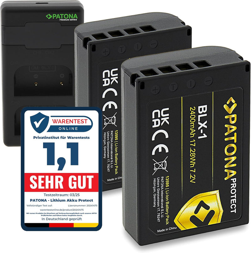 PATONA 2X V1 Protect Akku BLX-1 (2250mAh) inkl. NTC-Sensor und V1 Gehäuse - mit PD Performance USB L