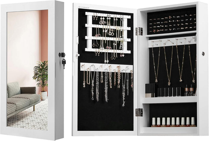SONGMICS Schmuckschrank, Spiegelschrank, Hängeschrank, abschliessbarer Wandschrank, platzsparender S