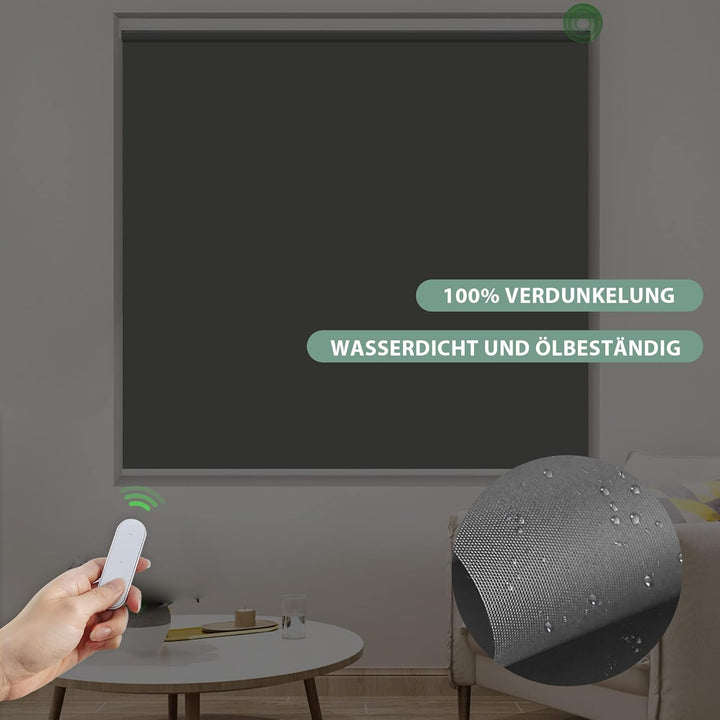 HOMEDEMO Elektrische Rollos Wiederaufladbare Verdunklungsrollo mit Motor & Fernbedienung, Dunkelgrau