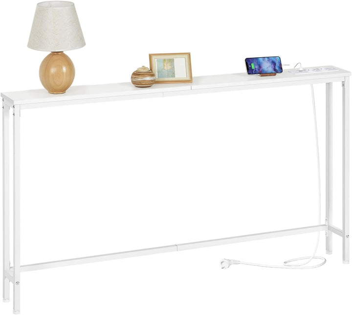 HOOBRO Schmaler Konsolentisch, 140 cm Langer Beistelltisch, Sofatisch mit Ladestation, Eingangstisch