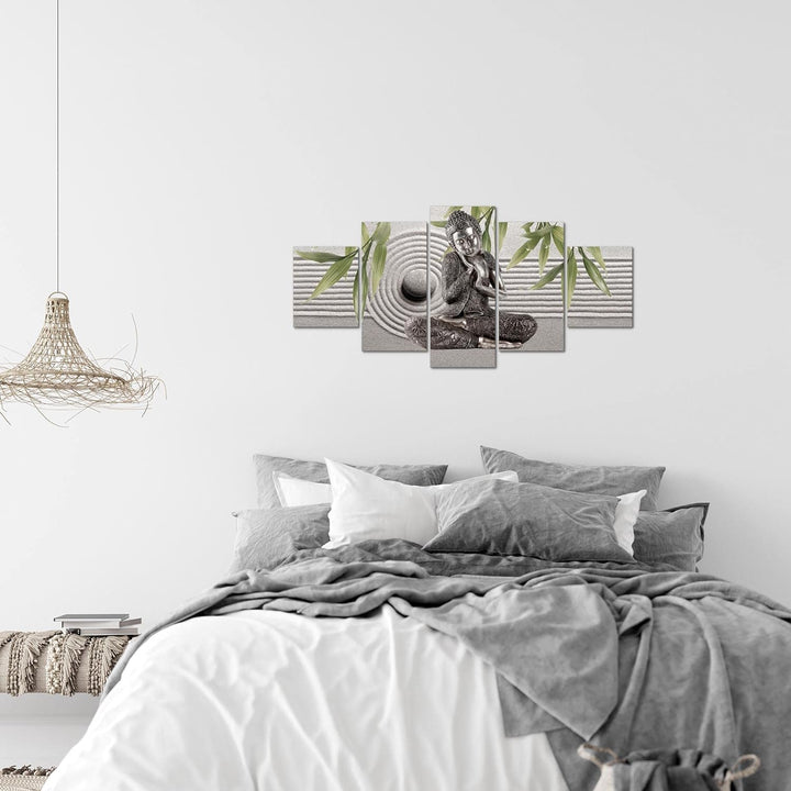 Runa Art Wandbilder Buddha Feng Shui 5 Teilig Bild auf Vlies Leinwand Deko Wohnzimmer Schlafzimmer R