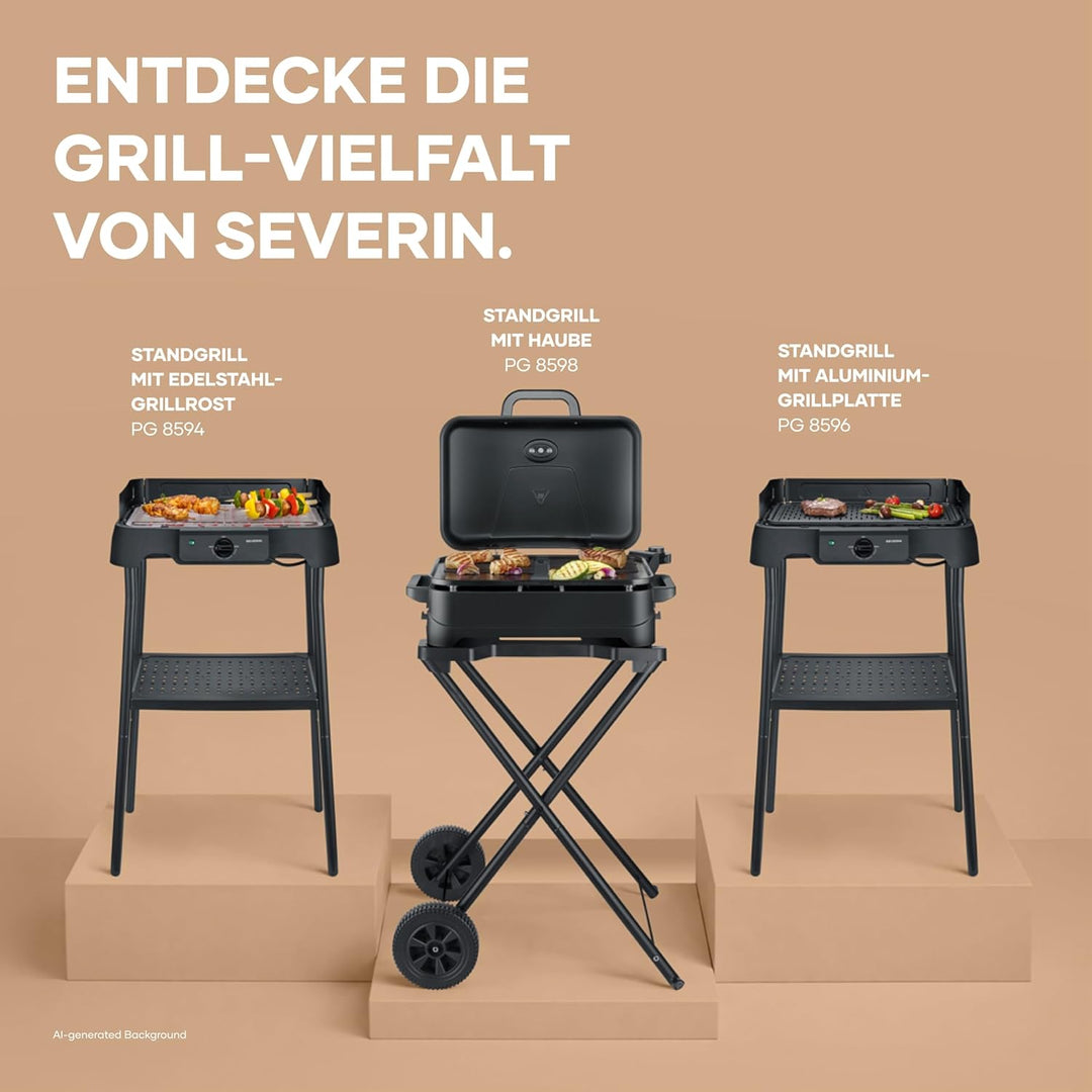 SEVERIN Electric Outdoor BBQ Grill mit Stand und Haube PG 8598