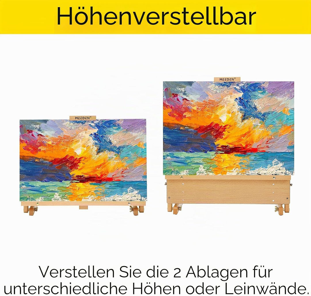 MEEDEN Grosses Zeichenbrett Staffelei, massives Buchenholz, H-Rahmen, verstellbare Staffelei für Kün